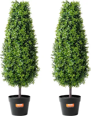 Produktbild von 2er-Pack 3' künstlicher Buchsbaum-Formschnittbaum Kunstpflanze UV-Dekoration für drinnen und draußen