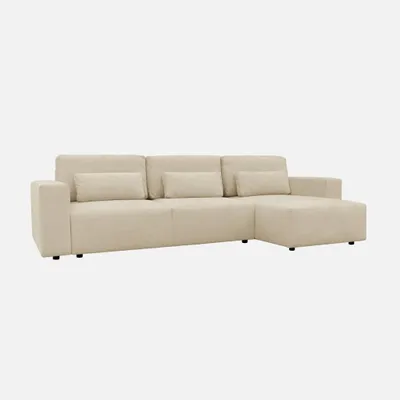 Immagine prodotto di Divano letto angolare in tessuto ciniglia, 3 posti, Beige