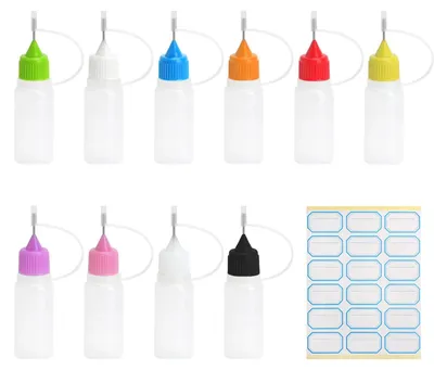 10er-Set Quetschflaschen 10 ml mit Nadelspitze und Etiketten