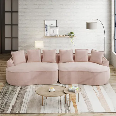 Produktbild von MODFU Multifunktionaler Schlafsofa mit linker & rechter L-förmiges Sofa,Zweisitzer Sofa mit Armlehnen & Kissen,Loungesofa mit Rahmenlose,Chenille,Rosa