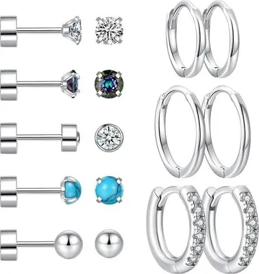 Produktbild von Chirurgisch Stahl Ohrhänger Set 8 Paar Platte Rückseite