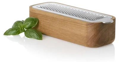 Immagine prodotto di Grattugia da tavolo AdHoc Cut'nServe, con contenitore, dotata di grattugia originale AdHoc PreciseGrate, in acciaio inossidabile/legno di acacia, lunghezza: 18 cm, larghezza: 6,8 cm, altezza: 5 cm