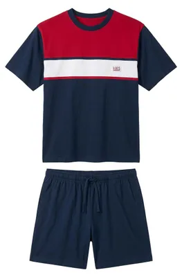 Produktbild von H.I.S. Pyjama 2 -teilig marine-rot-weiß Größe 60/62, KI-generiertes Bild
