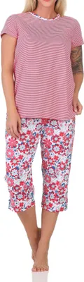 Produktbild von Normann Damen kurzarm Schlafanzug mit Caprihose, Oberteil gestreift – auch in Übergrößen ; rot , 36