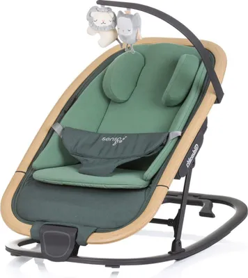 Immagine prodotto di Chipolino sdraietta per bambini Senso look legno arco gioco poggiatesta imbracatura a 3 punti pieghevole verde