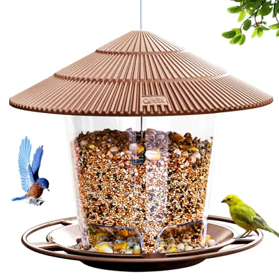 Image de Distributeur de graines pour oiseaux, suspendu, résistant aux écureuils, de couleur marron, pour jardin et balcon