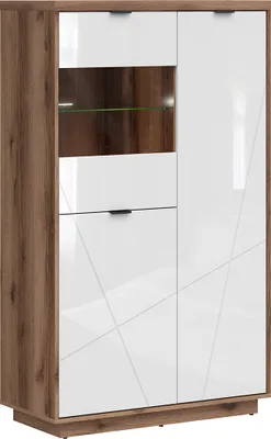 Produktbild von Vitrine Sven mit 3 Türen, Weiß und Holzoptik, 157cm