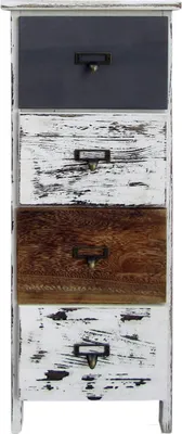 Produktbild von Rebecca Mobili Kommode im Vintage-Stil, 4 Schubladen aus Holz, weiß, grau und braun