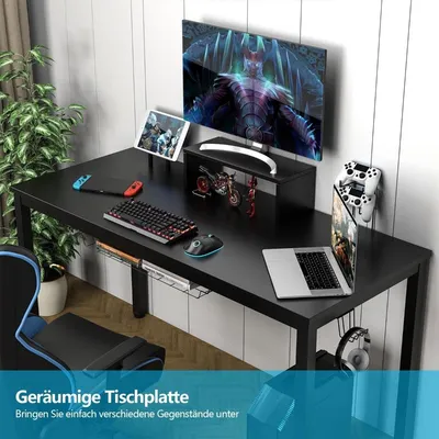 Zdjęcie produktu dla Stół do gier Biurko do gier 140 cm z półką na monitor 155 x 60 x 94 cm czarne