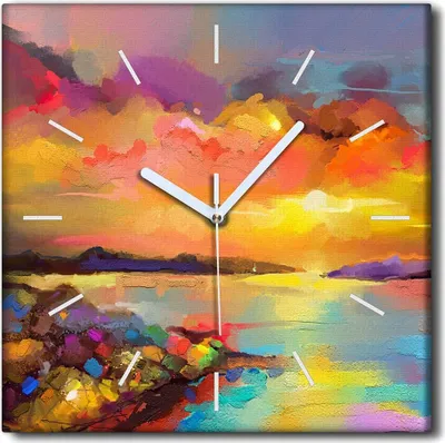 Produktbild von Coloray Uhr auf Leinwand 30x30 cm Wand Uhr Dekoration Wohnzimmer Segeltuch weiße Zeiger -Seelandschaft Wasser
