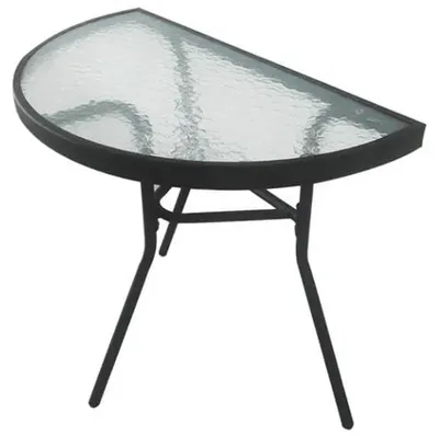 Productafbeelding van Halfronde tuintafel met zwarte metalen frame - 70 cm - glazen blad