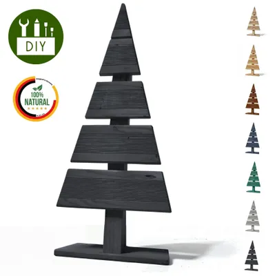 Obrázok produktu pre Floranica drevený vianočný stromček DIY smrek 60x27 cm dekorácia mini stromček z modrínového dreva na tvorenie malý čierny