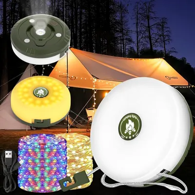 Produktbild von Camping Lichterkette Aufrollbar,Wasserdichte Tragbare LED Lichterkette 10m,USB-Aufladung Lichterketten Außenbereich Für Camping Hof Dekor Lichterkette