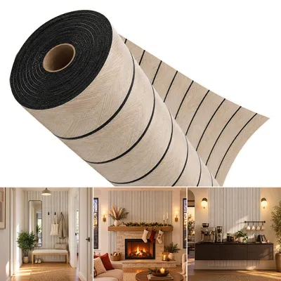 Productafbeelding van Ikodm 3D wandpaneel, decoratief wandpaneel, zelfklevend, houtlook, wandbekleding met houtlatten, rol van 300x40 cm