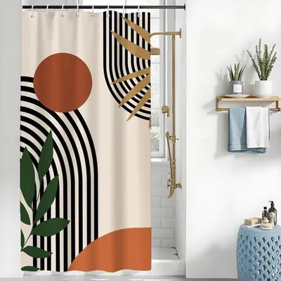 Produktbild von Famanu Duschvorhang 120x200 cm - Abstraktes Design, wasserdicht, schimmelresistent, mit 8 Haken