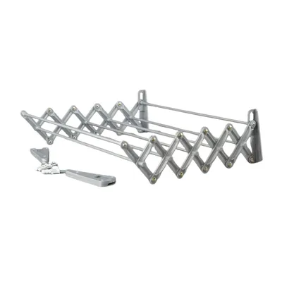 A wall-mounted retractable clothes drying rack is shown against a white background.