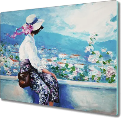 Produktbild von Coloray Kochplattenabdeckung Herdabdeckplatte 60x52 cm Hackbrett Schneidebrett Küchenbrett - Frauen-Stadtbild oben