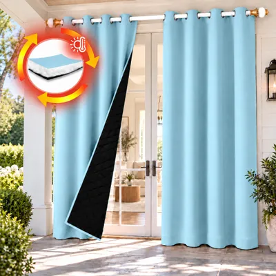 Immagine prodotto di 1x Tenda termica da esterno contro il freddo e il caldo – Tenda per porta, impermeabile, tenda oscurante con occhielli per giardino e terrazza, tenda per finestra, 132x274 cm