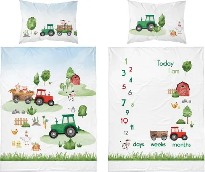 Image de Parure de lit bébé 100x135 tracteur ferme COTON