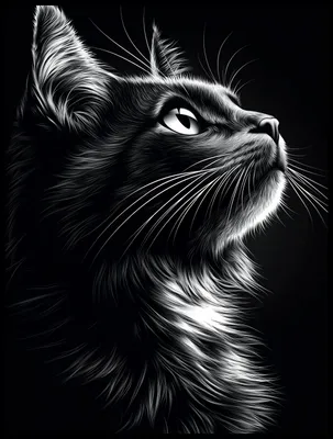 Image de Poster 60 x 80 cm Portrait d'animal pour le salon | Chat | Noir et blanc