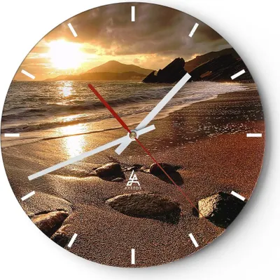 Produktbild von Wanduhr - Rund - Glasuhr - Strand Wolken Abend Küste - 40x40cm - Schleichendes Uhrwerk - Lautlos - zum Aufhängen bereit - Dekoration Modern - Wanddekoration aus Glas - C3AR40x40-2527