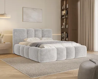 Produktbild von MOEBLO Polsterbett Wolke 26 mit Stauraum und Lattenrost – Wolkenbett aus Chenille-Strukturstoff - 180x200 cm - Grau (Amari 963)