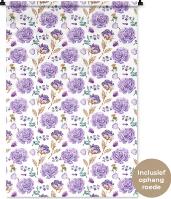 Produktbild von MuchoWow® Wandteppich Wandbehang Blumen - Lila - Rosen 90x135 cm Tapisserie Dekoration Wandtuch - Baumwolle - Wandskulptur