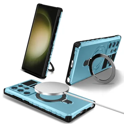 Immagine prodotto di Custodia per Samsung Galaxy S25 Ultra Magnetic con MagSafe, supporto per anello, supporto, custodia protettiva a doppio strato Azzurro