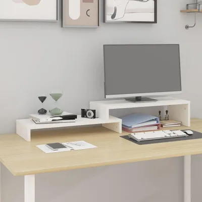 Obrázek produktu pro vidaXL Stojan na monitor bílý (52-101)x22x14 cm Masivní borovicové dřevo
