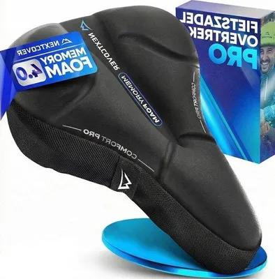 Produktbild von Fahrradsattelbezug aus Gel – Gepolstertes Sattelkissen – Komfortables Radfahren – Memory Foam 4.0 – Besonders breit – Schwarz