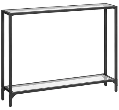 Immagine prodotto di TRANKIELO® - Tavolino consolle minimalista con 2 ripiani - Struttura in metallo nero e piano in vetro temperato - 100 x 22 x 80 cm