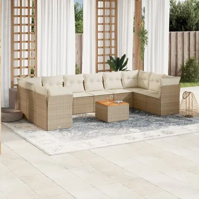 Produktbild von Design 11-tlg. Garten-Sofagarnitur mit Kissen Beige Poly Rattan, Gartenmöbel-Sets 2024 Neu