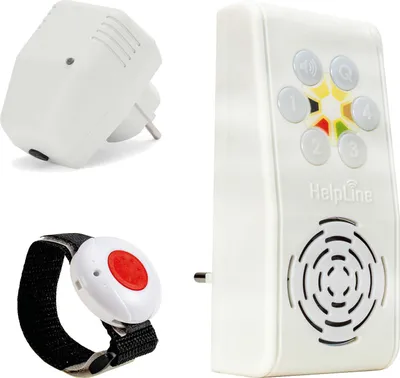 Immagine prodotto di HelpLine 230: chiamata di emergenza a domicilio con ripetitore REP868 e braccialetto di chiamata di emergenza per l'assistenza domiciliare; sistema di chiamata di emergenza senza fili con braccialetto di chiamata di emergenza; pulsante di chiamata di emergenza per anziani; set di chiamata per badanti con funzione di riconoscimento