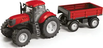 Zdjęcie produktu dla Czerwony ciągnik z przyczepą, 60 cm