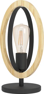Produktbild von EGLO Tischlampe Basildon, Tischleuchte Vintage, Industrial, Retro, Nachttischlampe aus Stahl und Holz, Wohnzimmerlampe Natur, Lampe mit Schalter, E27