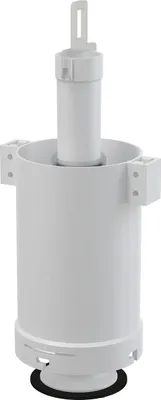 A white toilet flush valve assembly on a white background.