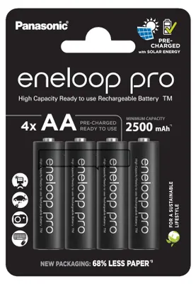 Produktbild von Panasonic eneloop pro, Wiederaufladbarer Akku, AA, 4 Stück(e), 2500 mAh, Schwarz