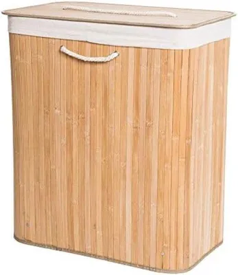 Imagen del producto de Cesta de ropa Famanu, 2 compartimentos con tapa, de bambú, 54 x 34 x 60,8 cm
