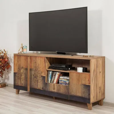 Image de Bucarest - Meuble TV, 160x45x76 cm Chêne Marron, un Tiroir
