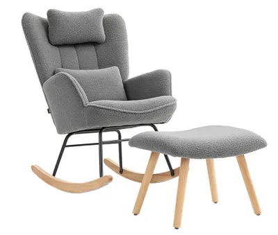 Produktbild von Schaukelstuhl mit Fußhocker, Holzbeine, Relaxsessel, Kissen, Rückenlehne, Schaukelsessel