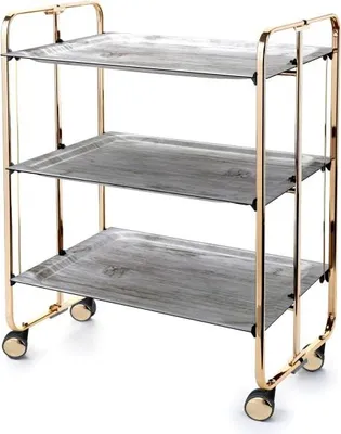Produktbild von DON HIERRO - Klappbarer Servierwagen BAUHAUS mit Rollen – Metallgestell goldfarben, 3 Ebenen, 3 Positionen