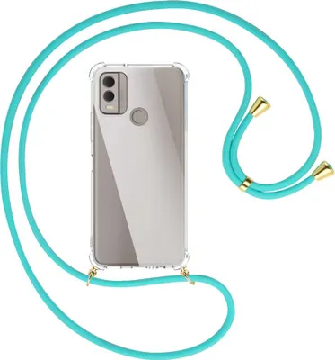 Produktbild von Handykette Backcover-Schutzhülle mit Band (Metall goldfarben) für Nokia C22 4G (6.5'') - türkis