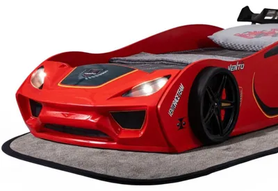 Produktbild von Autobett VENTO Kinderbett 90x200 cm Rennwagen-Bett inkl Lattenrost, Spoiler, LED-Licht, Farbe Rot
