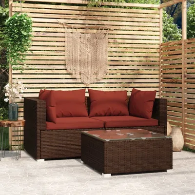 Produktbild von 3-tlg. Garten-Lounge-Set mit Kissen Braun Poly Rattan , Gartenmöbel-Sets Design 2024