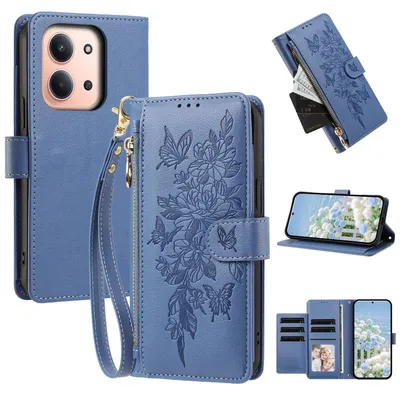Produktbild von Handyhülle für Xiaomi Redmi 15C 5G/4G, Wallet Case Kunstleder mit Kartenfächern, Reißverschluss und Handschlaufe Dunkelblau