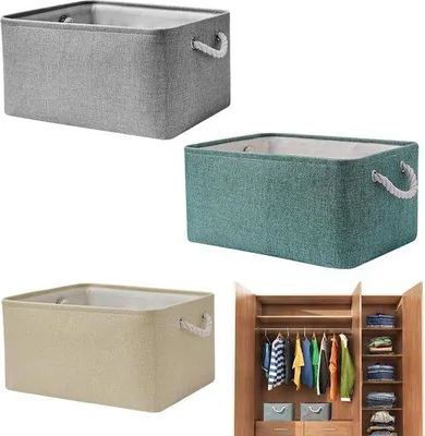 Produktbild von 3 Stück Stoff Aufbewahrungsbox 30x20x13cm Faltdose Beige Grau Blau