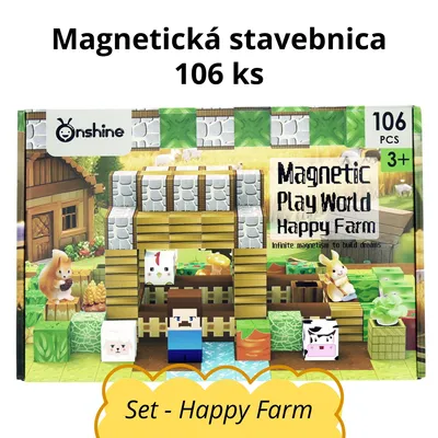 Obrázok produktu pre Magnetická stavebnica 106 ks - Set Happy Farm - Montessori STEM vzdelávacia hračka pre deti