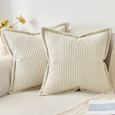 Produktbild von MIULEE Kordsamt Kissenbezug Weiche Kissenhülle Dekorative Sofakissen Quadratische Dekokissen Moderne Zierkissenbezug Gestreifte Kissenbezüge für Wohnzimmer Schlafzimmer 2 Stück 40x40 cm, Creme