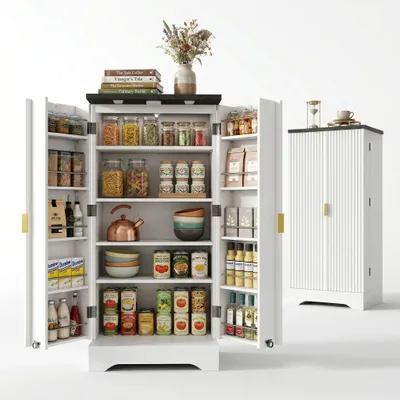 Zdjęcie produktu dla Szafka kuchenna, wysoka szafka kuchenna, 60,5 x 40 x 120 cm, biały, MDF