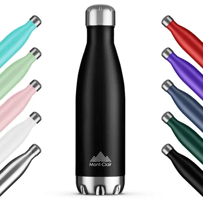 Edelstahl-Wasserflasche 500 ml, vakuumisoliert, BPA-frei, schwarz